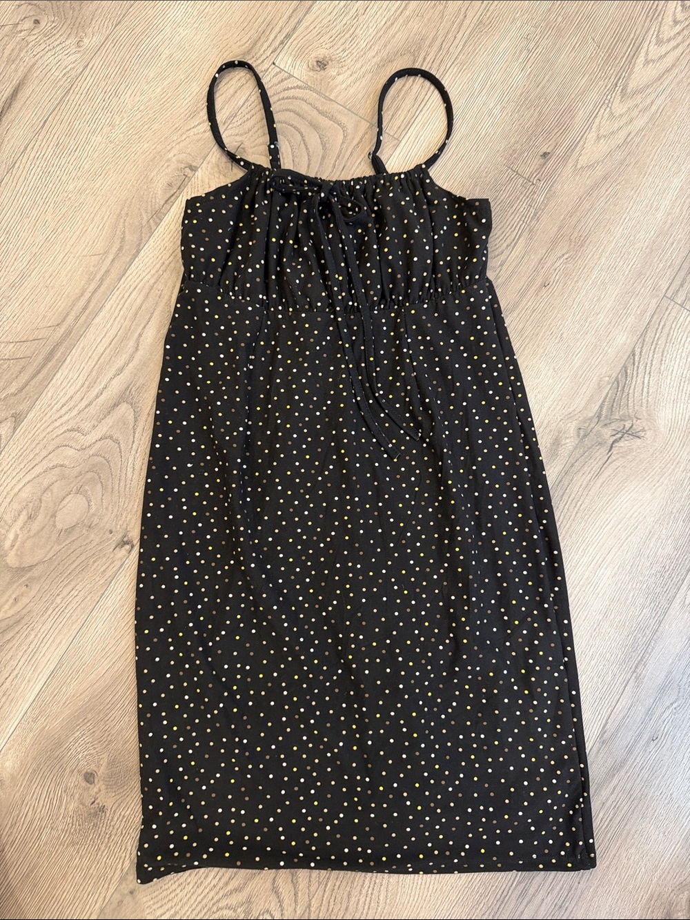 Black Polka Dot Mini Dress with Gold Dots